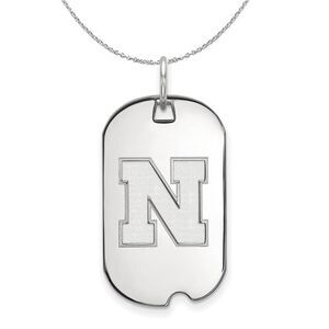 Sterling Silver U. of Nebraska Initial N Dog Tag Necklace - 24 Inch